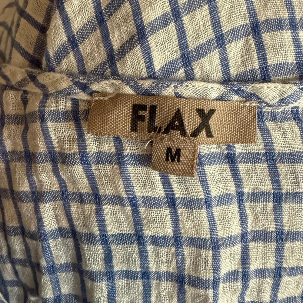 FLAX Blue and White Checkered Sleeveless Linen Dress with pockets - Picture 6 of 6